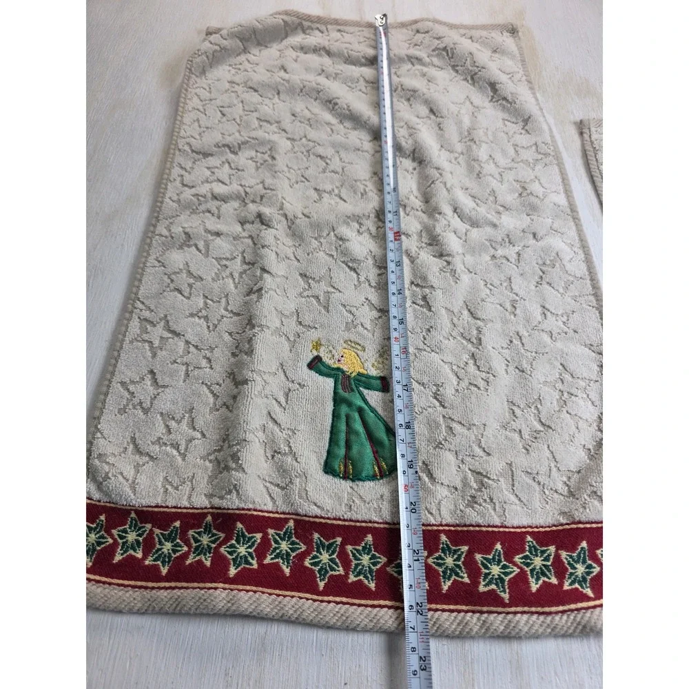 Franco Christmas Angel Hand Towel Washcloth Set Cotton Cream Holiday Cottagecore